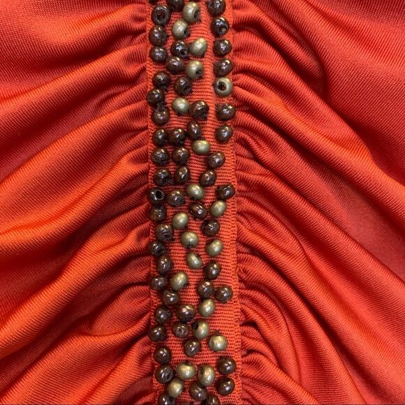 BURNT orange ruched beaded boho camisole tank top bohemian Sz 16 - Picture 4 of 12